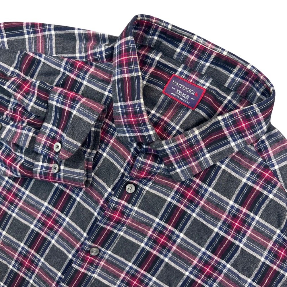 UNTUCKit Holmberg Flannel Shirt Men's 2XL Red Black‎ Blue White Plaid Outdoors